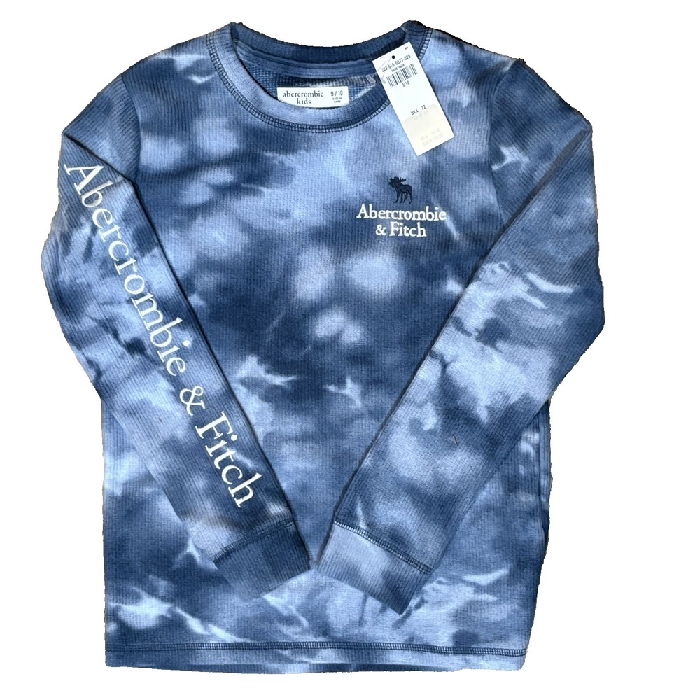 Abercrombie & Fitch Girls Top Size 9/10 Blue Tie Dye Long Sleeve Logo‎ Spellout